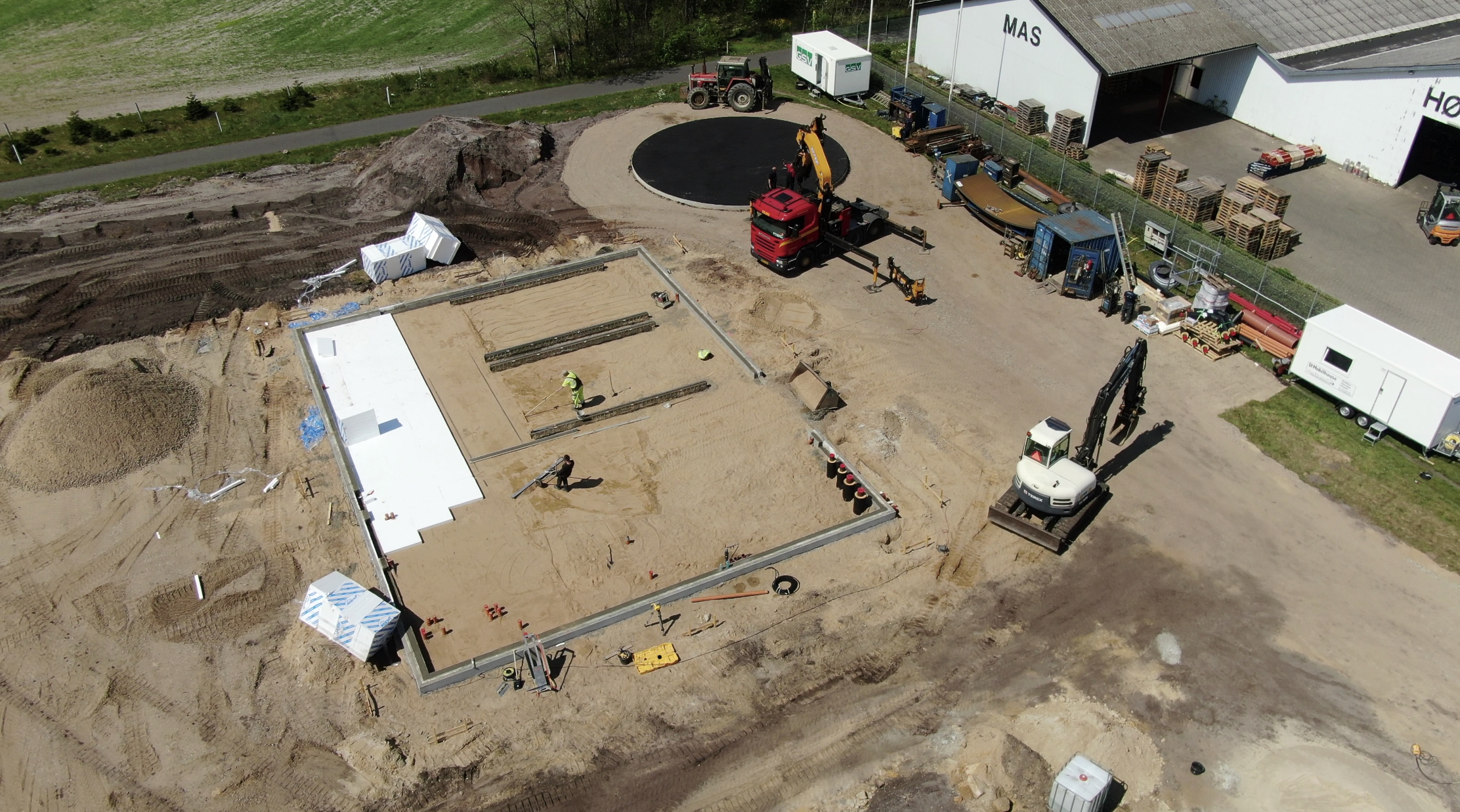 Dronebillede af byggeprojektet, maj 2019 